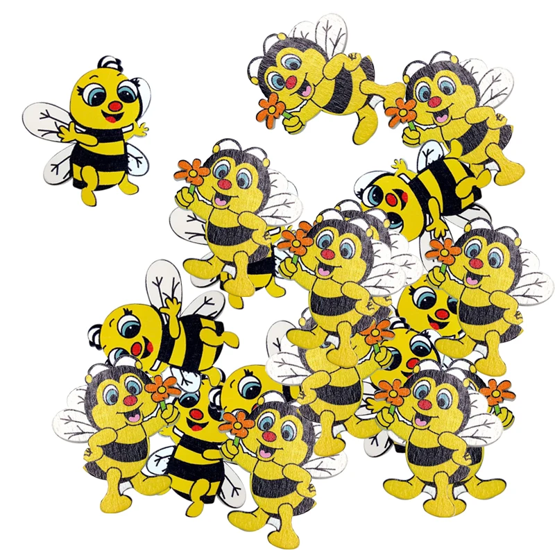 20x Wooden Bee Shape Embellishments Flatback For Decoration Scrapbooking