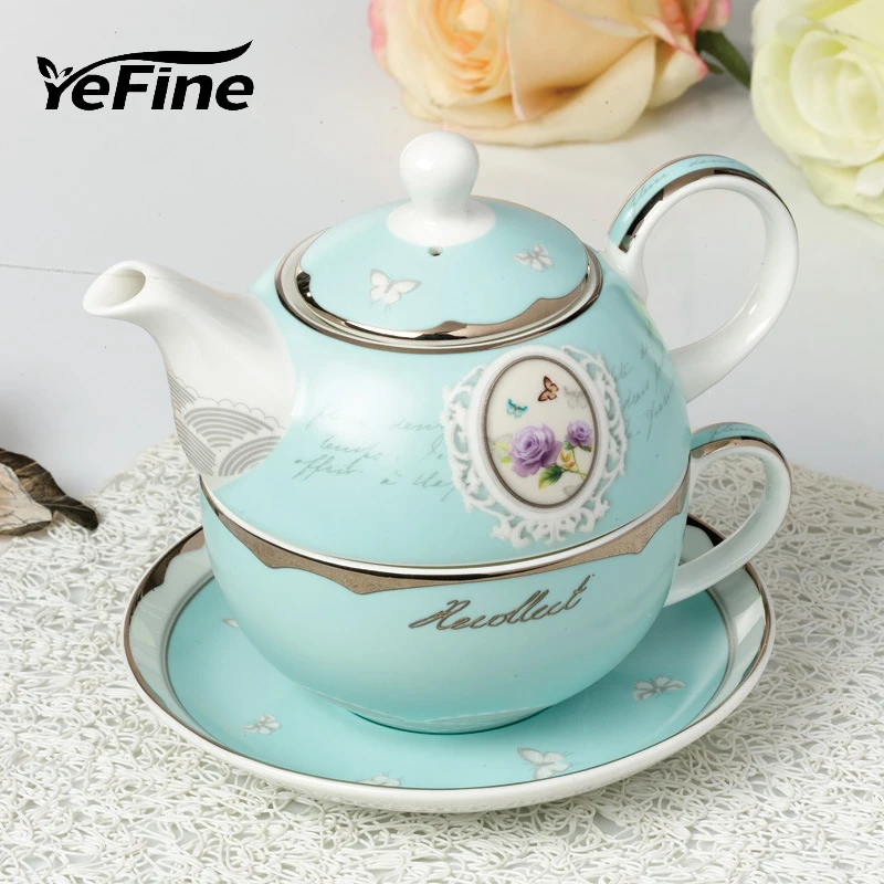 YeFine Procelain Tea Set Top Grade Platinum Bone China Teapot And Tea