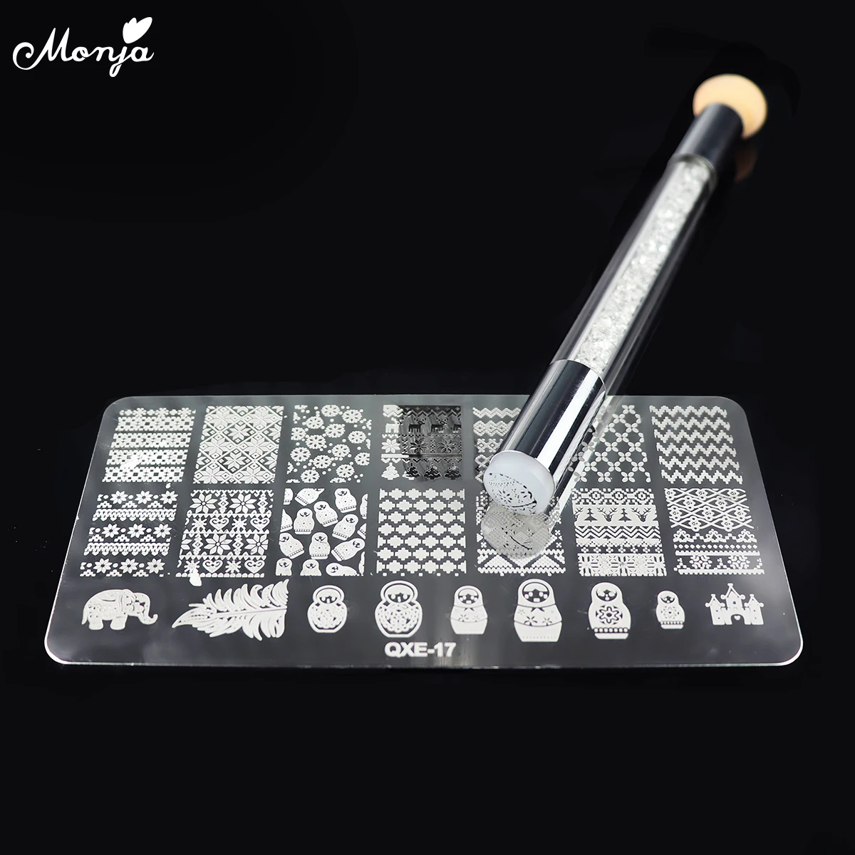 Monja, двойная головка, для дизайна ногтей, цветная градиентная ручка, акриловая УФ-Гелевая Кисть для маникюра+ 6 губчатых головок, штамп, сменные маникюрные инструменты