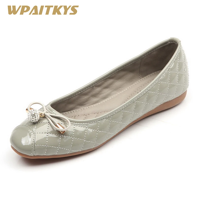 

2018 Round Toe Women Shoes Pink Black Gray Fashion Leather Butterfly-knot Rhinestone Decoration Flat Casual Shoes Women Party