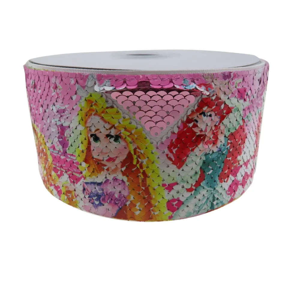 

Free shipping 3 Inch (75mm) wholesale heat transfer sequin ribbon for bow decoration accept customization