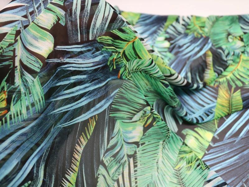 Праздничное пляжное платье 100 см* 148 см, шифоновая марлевая ткань с рисунком тропических листьев