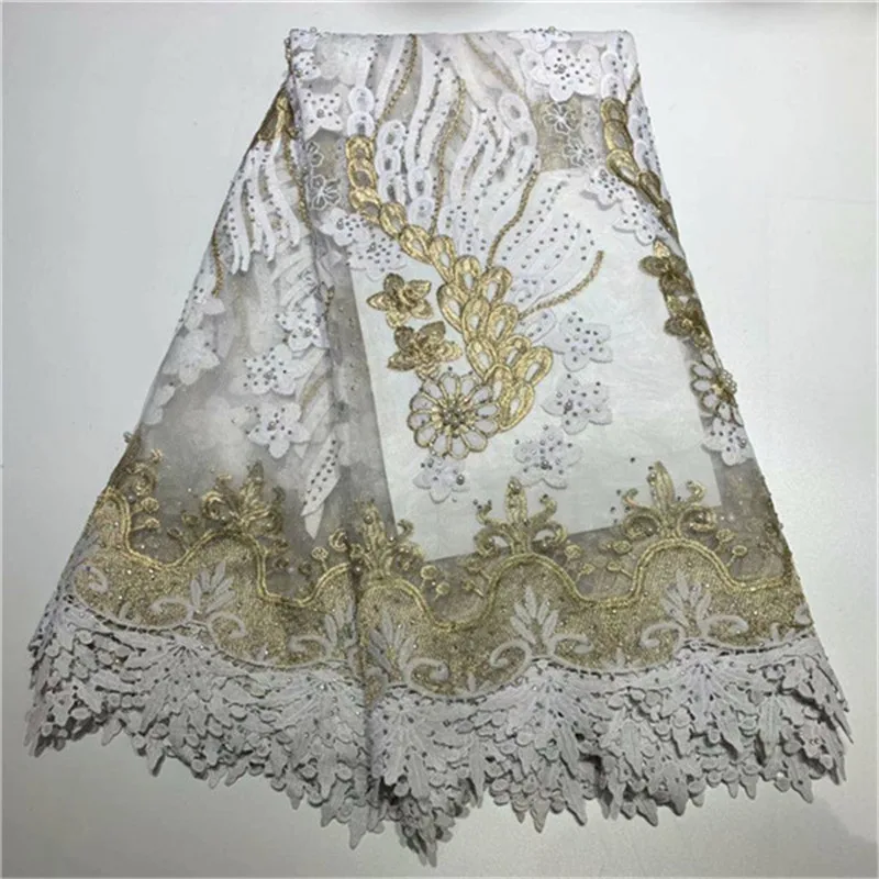 African Mesh Tulle Lace Fabric 2019 Latest 5Yards Nigerian Guipure High Quality Peach With Beads | Дом и сад