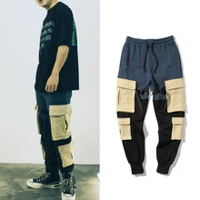 Мужские повседневные брюки высокого качества, новые модные хлопковые мужские брюки в стиле хип-хоп с карманами, большие размеры, однотонные крутые брюки-карго