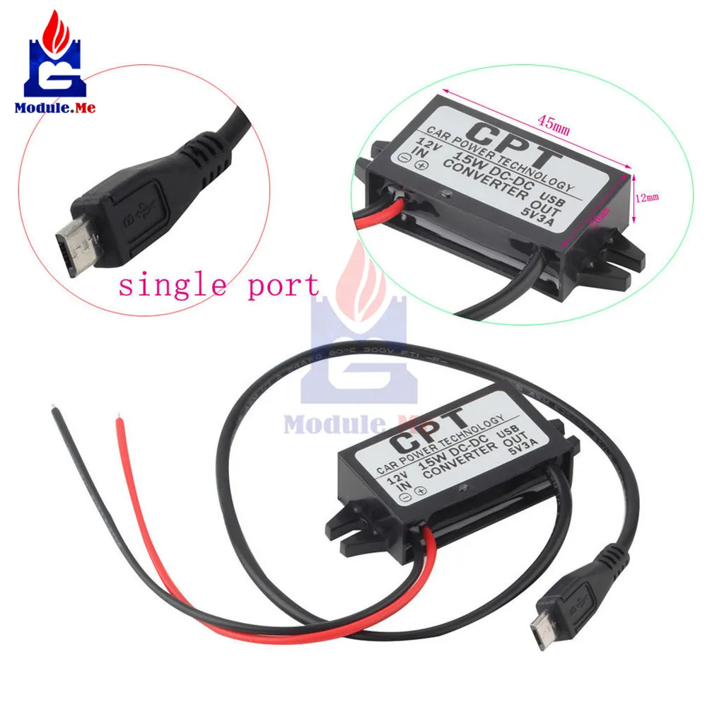 

DC-DC 12V to 5V 3A 15W Micro USB Buck Converter Step Down Power Supply Module for Car