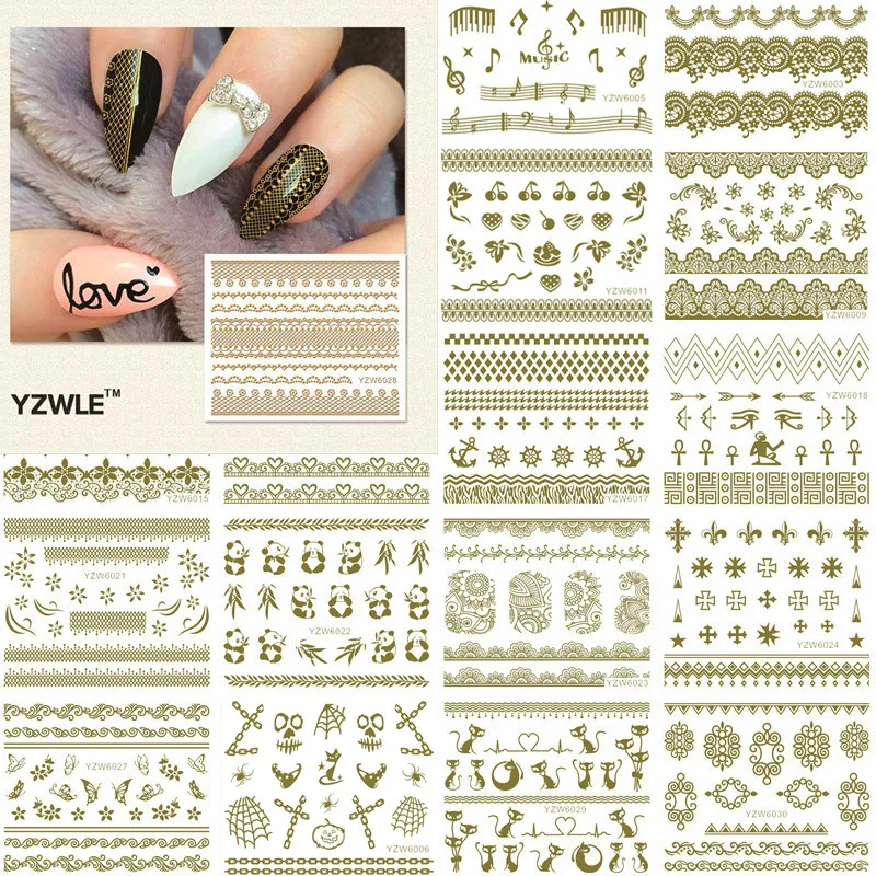 

Hot Gold 3D Nail Art Stickers DIY Nail Decorations Decals Foils Wraps Manicure Styling Tools, 21 Styles For Choose
