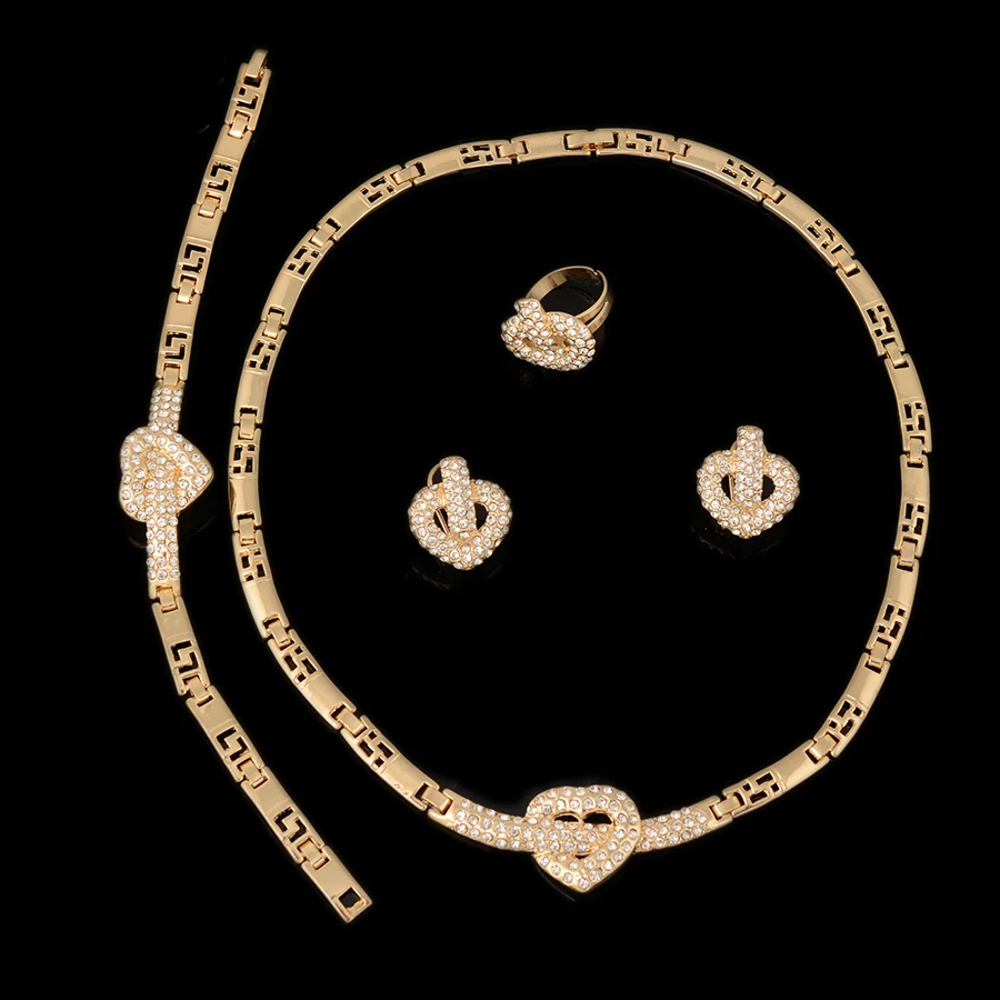 

2020 HOT dubai Filled Women Party Jewelry Set Women Wedding Necklace Bracelet Earring Ring African Beads Jewelry Set