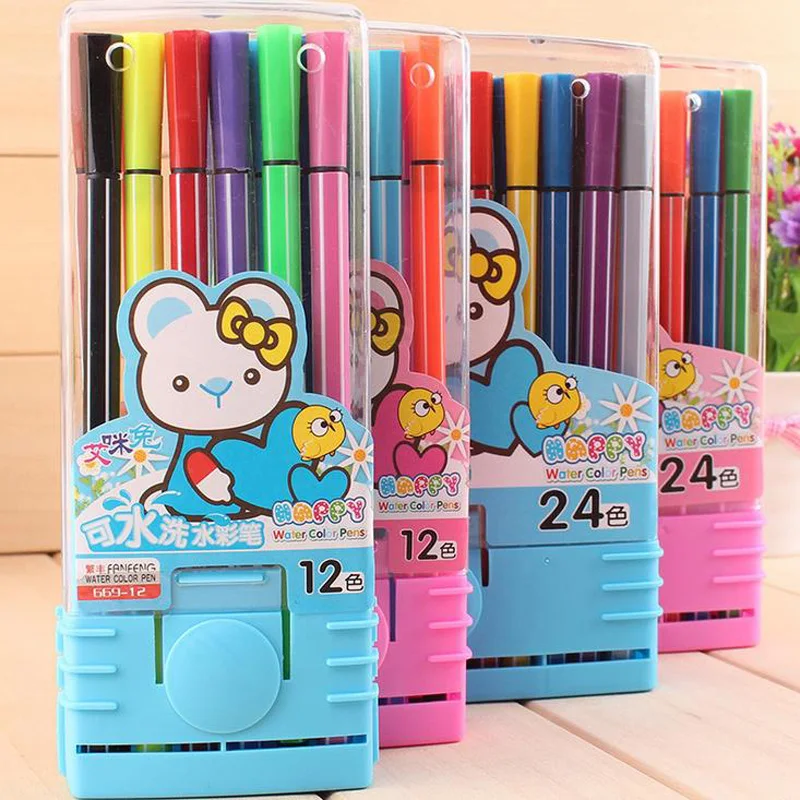 12 Цветов/набор детей воды-Цвет ручки милый питомец бутылки школьников рисунок Цветной Pen Set товары для рукоделия