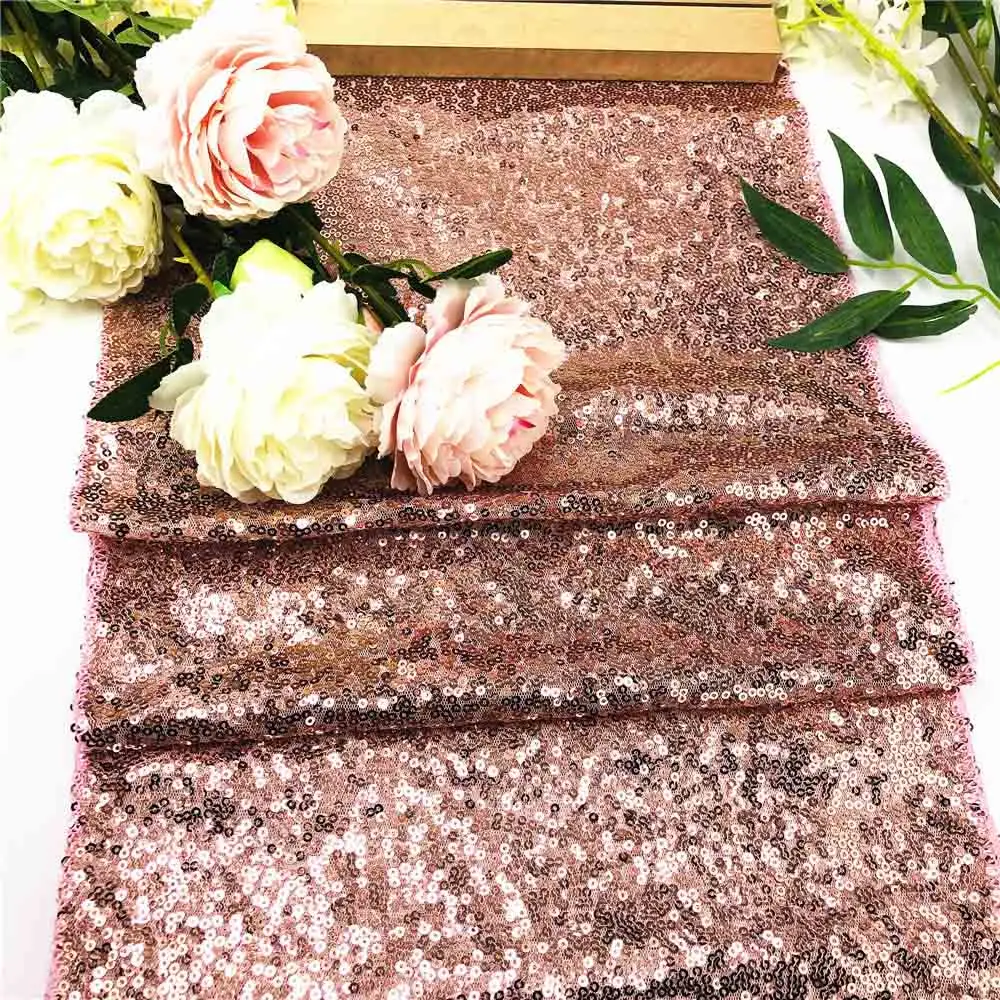 

30x180cm Sparkly Rose Gold Sequin Table Runner for Wedding Party Christmas Table Runner Tablecloth Decoration