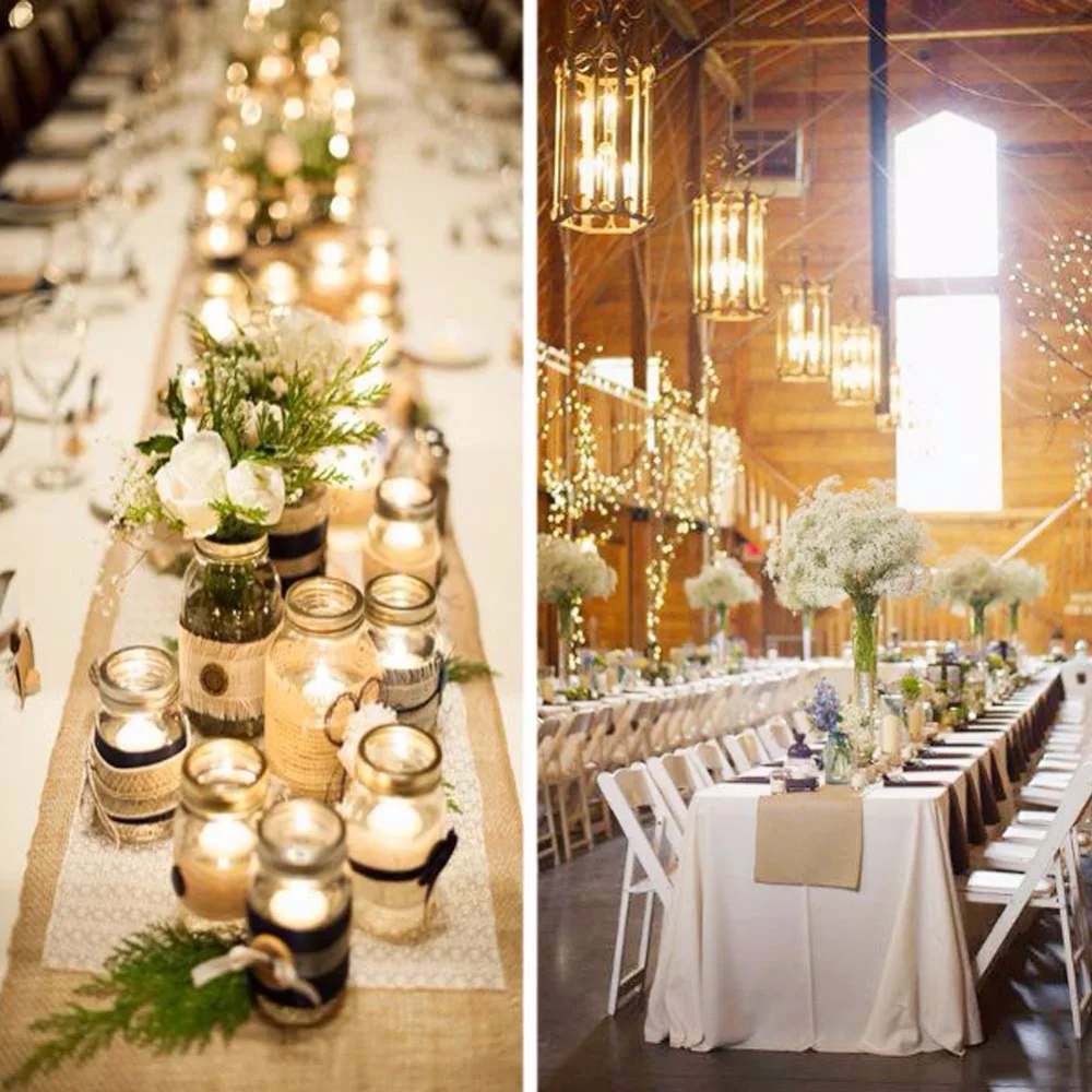 Us 20 83 35 Off Ourwarm 10m 33cm Jute Burlap Rolls Hessian Burlap Table Runner For Wedding Vintage Wedding Table Decoration Event Party Supplies In