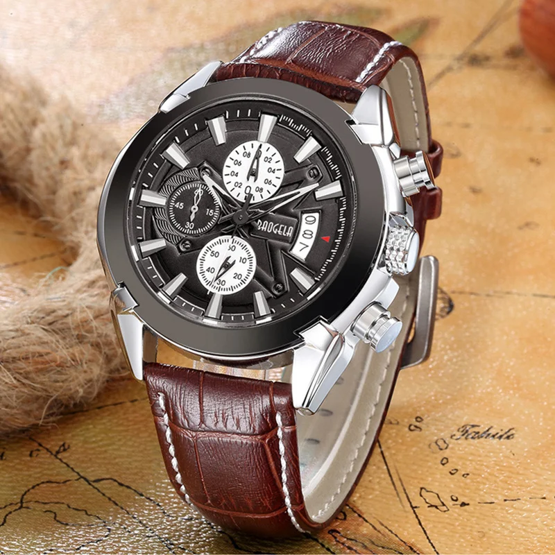 

BAOGELA Men's Watch Auto Date Waterproof Chronograph Sport Watch Men Watch Leather Clock relojes para hombre relogio masculino