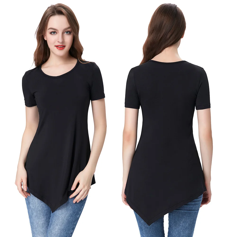 

Womens Summer Short Sleeve Irregular Hem Tunic Tops Loose Casual Asymmetrical T Shirt