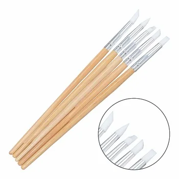 WUF 5PCS/Pack Silicone Nail Art Sculpture Pen Emboss Carving Polish Craft Wooden Handle Nail Art Brush Pedicure Tool 26