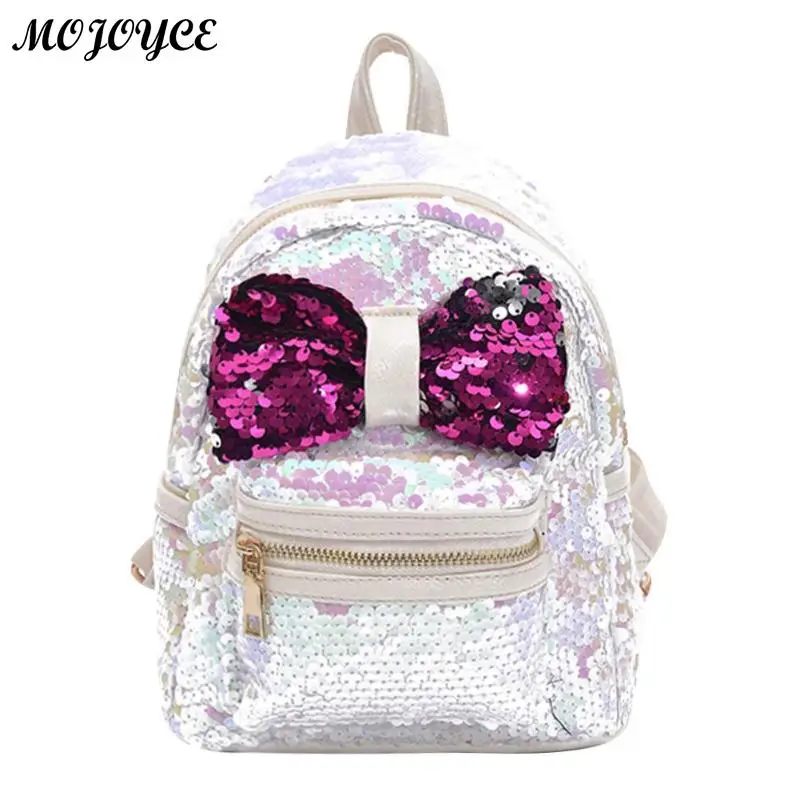 

Women Shining Sequins Bowknot Backpack Girls Small Party Mochila Feminina Shoulder Bag Summer Big Capacity Portable Schoolbag