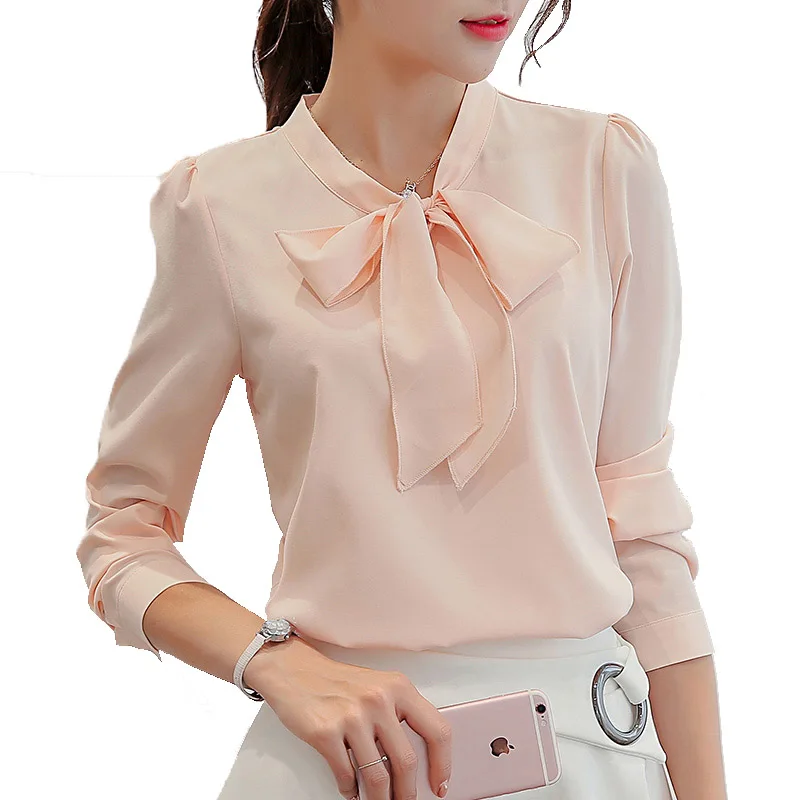 

Spring Autumn The New Korean Casual Chiffon Blouse Shirt Pink White Office Women Shirt Chiffon Women Tops