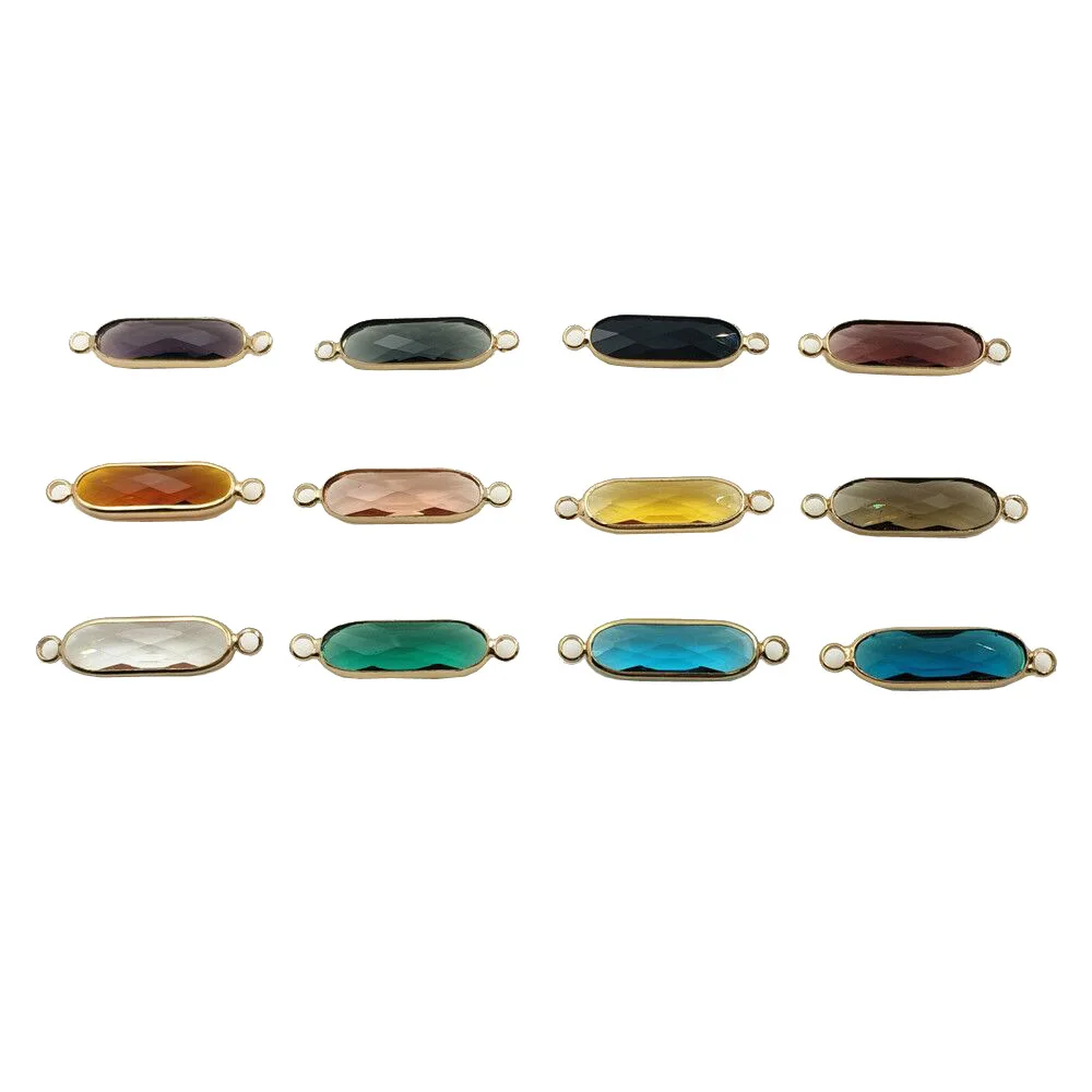

12pcs/lot 12colours Birthstone with two copper loops, lucky glass birthstone charms for jewelry necklace, size 8X28mm M0075