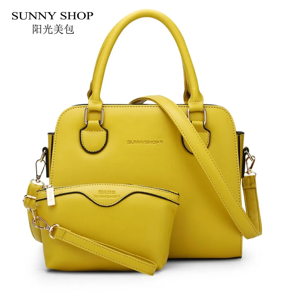 

SUNNY SHOP 2 Bag/set European American Style Small Women Shoulder Bags High Quality Leather Women Handbag and Purse For Girls