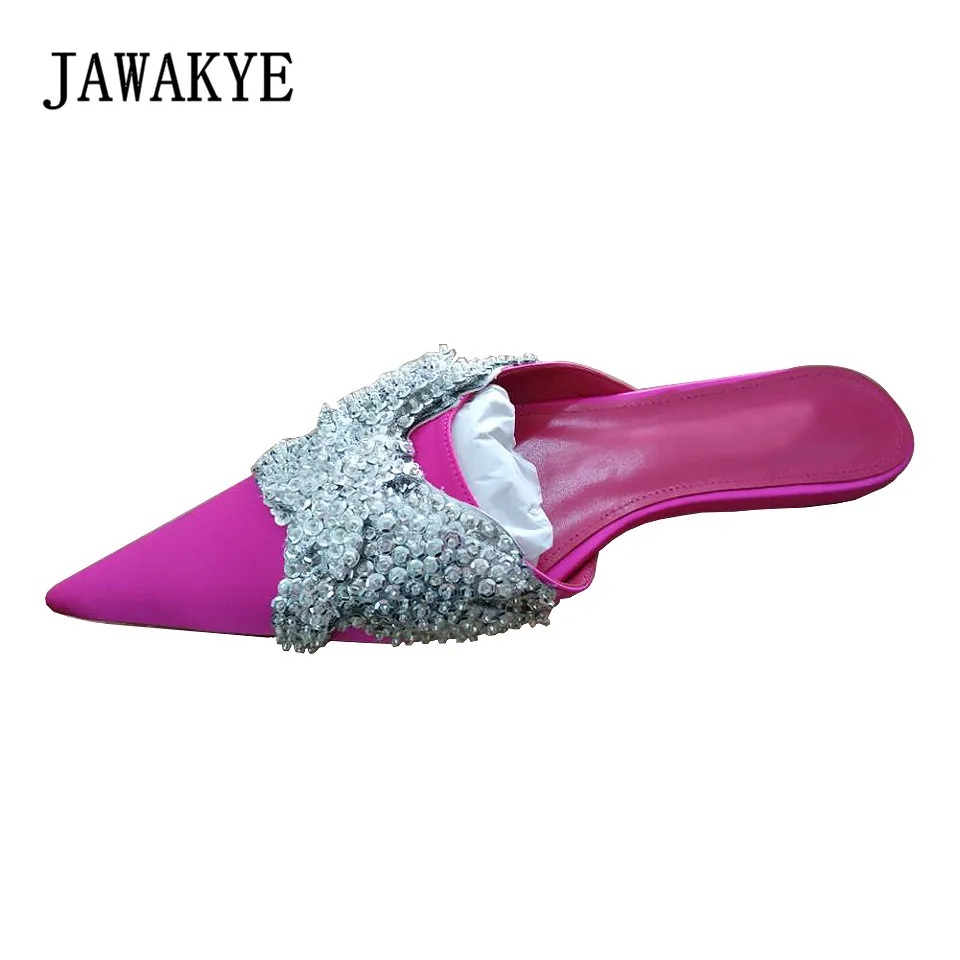 Женские шлепанцы на плоской подошве JAWAKYE удобные блестящие ручной работы со