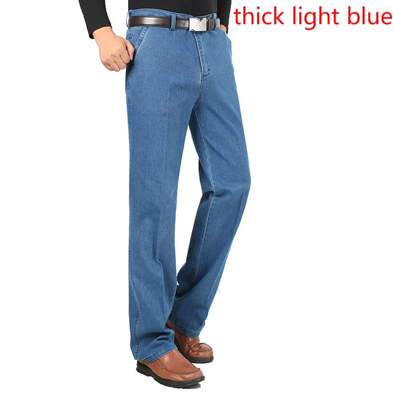 Light Blue Thick Новинка, Стрейчевые облегающие мужские джинсы, дизайнерские, высокое качество, Классические джинсовые штаны, летние мешковатые джинсы, мужские, модные, эластичные, WFY12 - Цвет: Light Blue Thick
