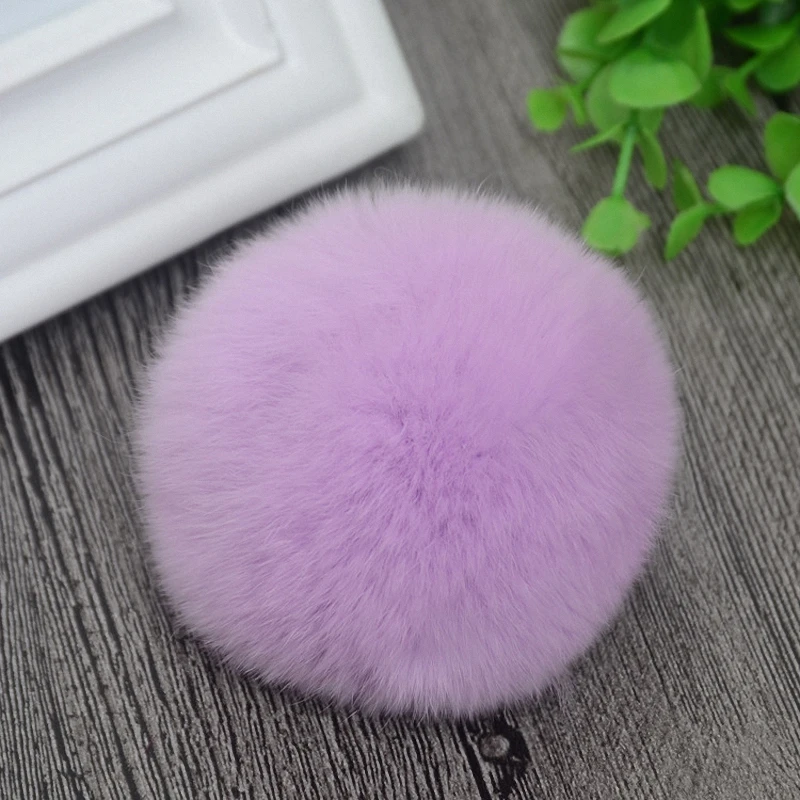 8cm Nature Genuine Rex Rabbit Fur Ball Pom Pom Fluffy DIY Winter Hat Skullies Beanies Knitted Cap Pompoms TKF001-pink - Цвет: lavender