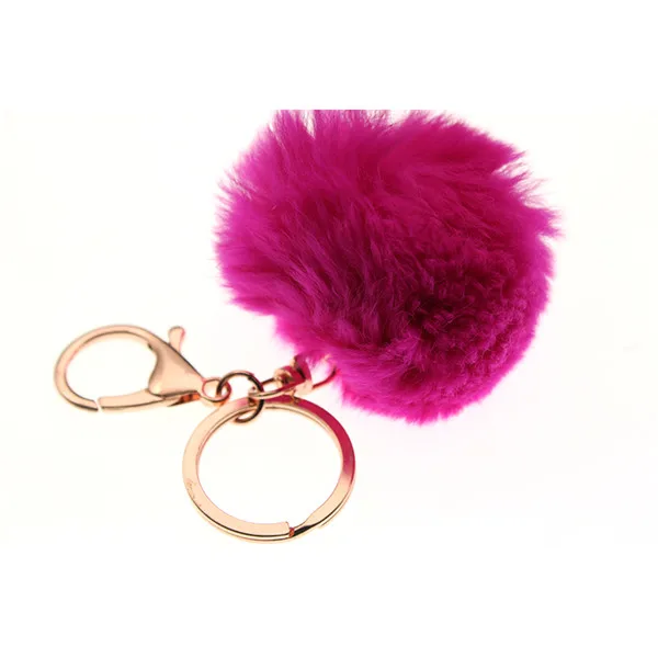 6-8cm 16 Colors Fluffy Rabbit Fur Ball Key Chain Cute Cream Black Pompom Artificial Rabbit Fur Keychain Women Car Bag Key Ring hot pink