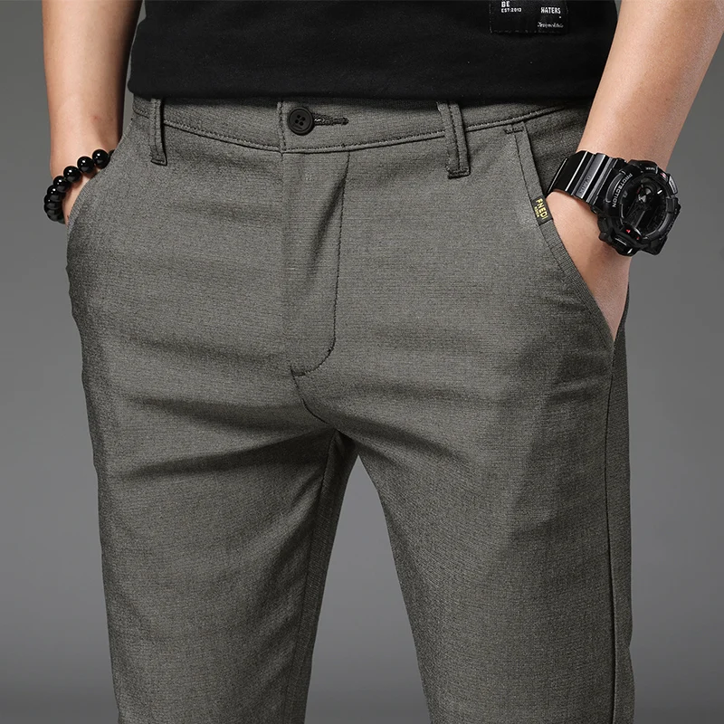 Новые мужские повседневные брюки, зауженные мужские брюки, мужские зауженные облегающие брюки с плоской передней частью, деловые брюки