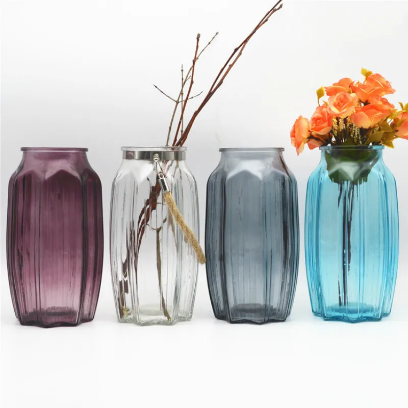 

Stained Glass Vase Modern Simple Transparent Glass Flower vase Creative Home Decoration Art Flower arrangement A