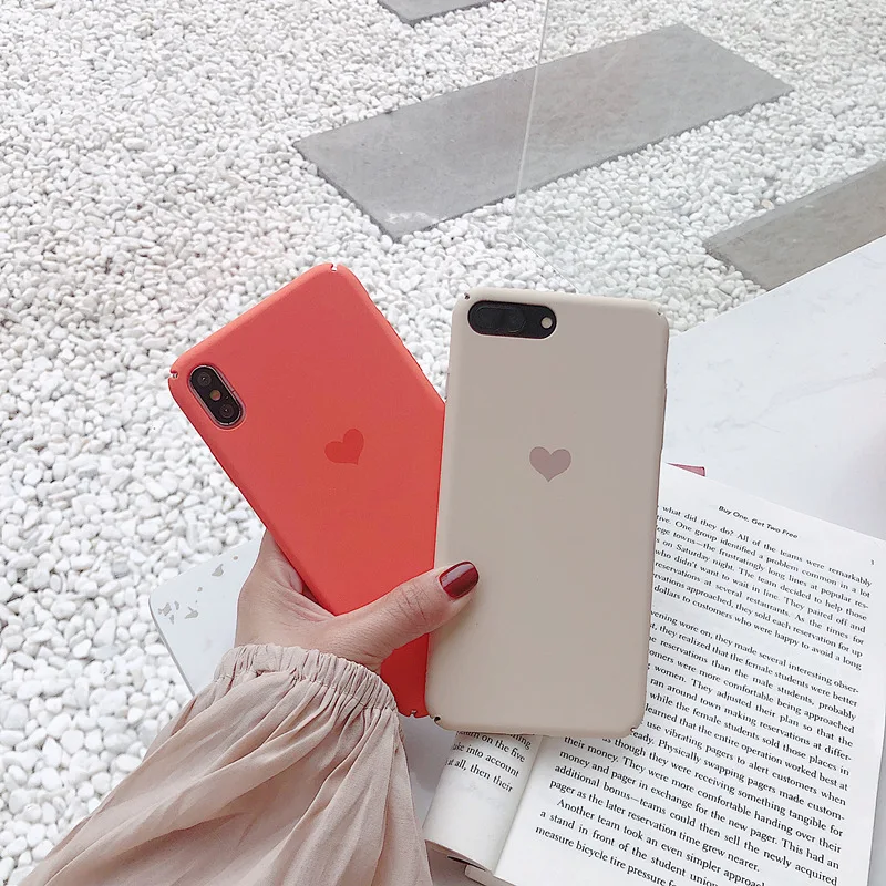 

Mobile Phone Cases for iPhone X XR XS Max Candy Colors Simple Love Heart Pattern Hard Phone Back Covers for iPhone 6 6s 7 8 Plus