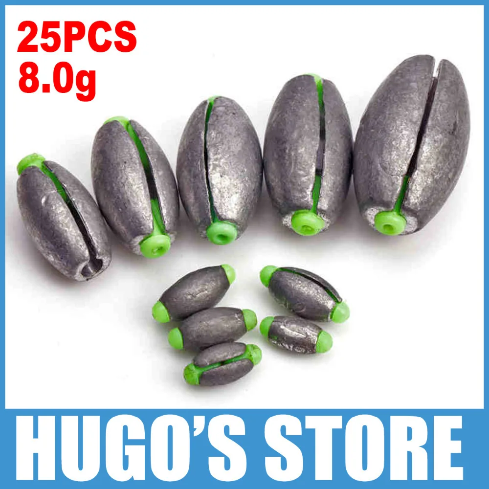 25pcs/lot 8g Quick Egg Sinkers Inline Sinker Split Shot Weight Lead Oval Fishing Sinkers Bank