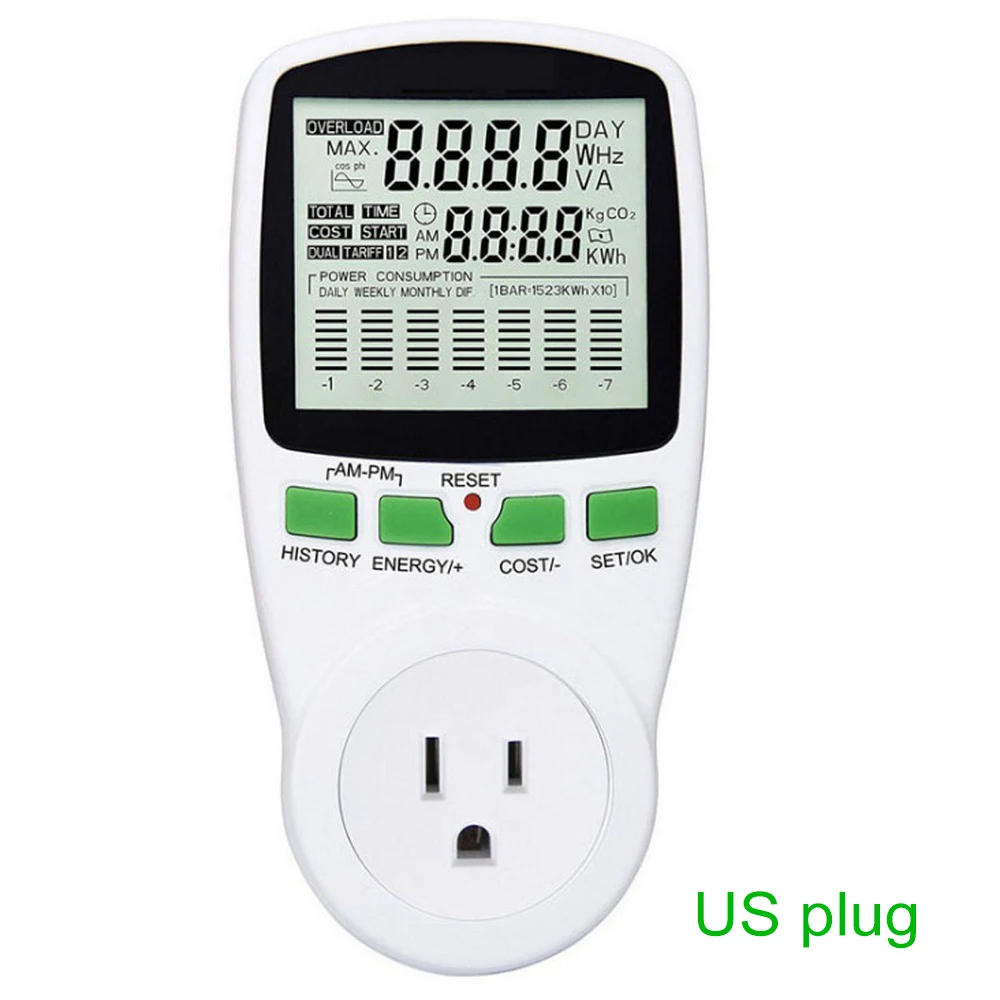 

Intelligent AC Energy Meter Socket Wattmeter Backlight Energy Meter Voltage Current Frequency Electricity Monitor EU/US/UK Plug