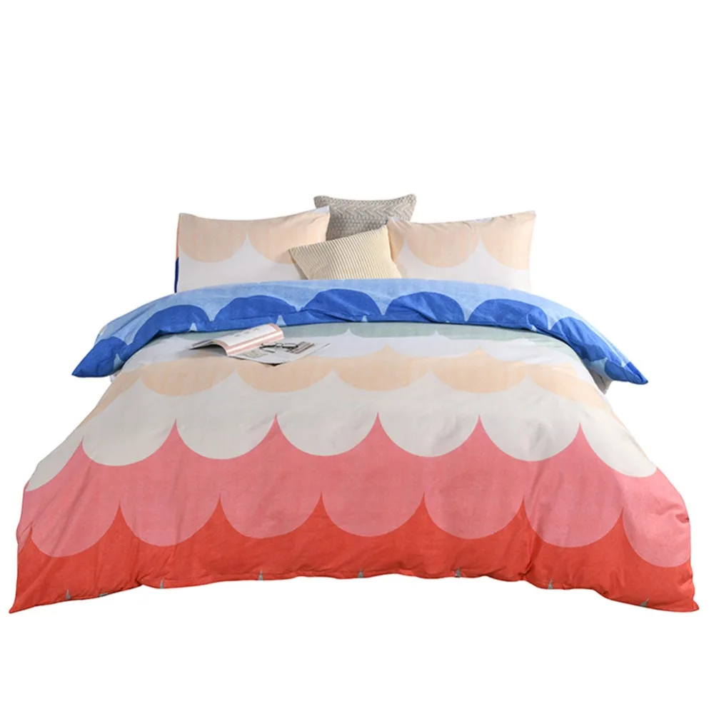 

3 Pieces Bedding Set Twin/Queen/King Size Colorful Wavy Stripe Duvet Cover Pillowcase Unfading Stain Resistant Machine Washable