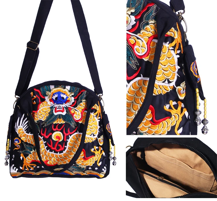 Лидер продаж, тканевые женские сумки с вышивкой в этническом стиле, брендовые сумки-мессенджеры на плечо с изображением дракона