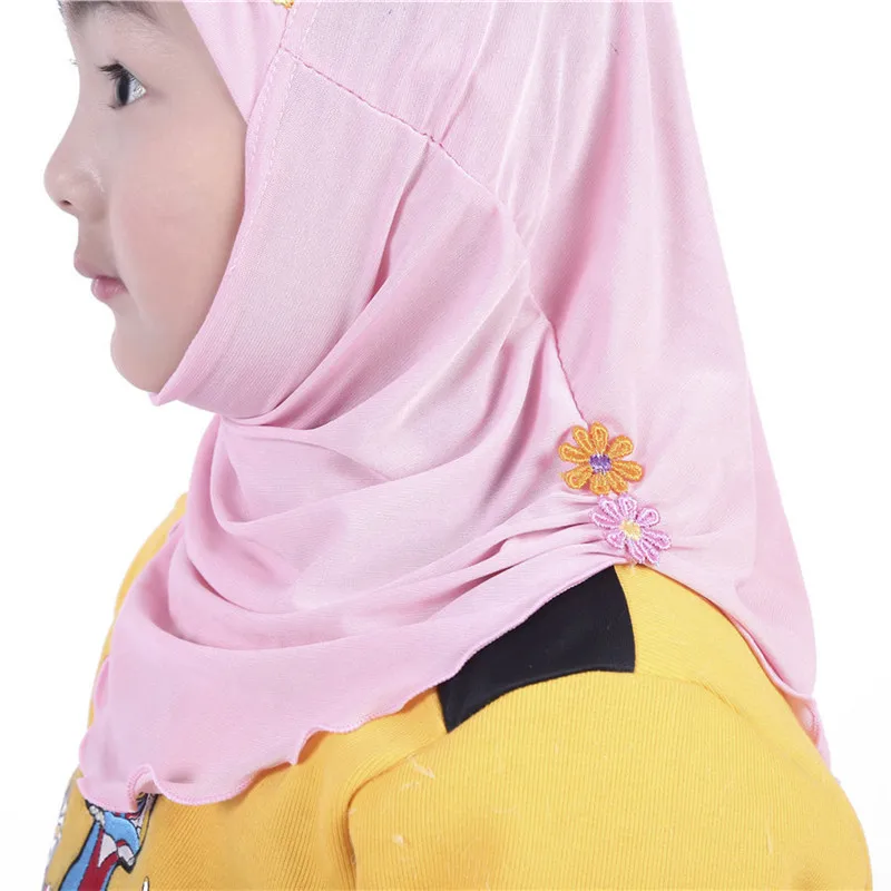 Детский шарф с цветами из саржи, милый тюрбан, исламские шапки под хиджаб, квадратная шаль кашне в мусульманском стиле, готовые носить Детский платок