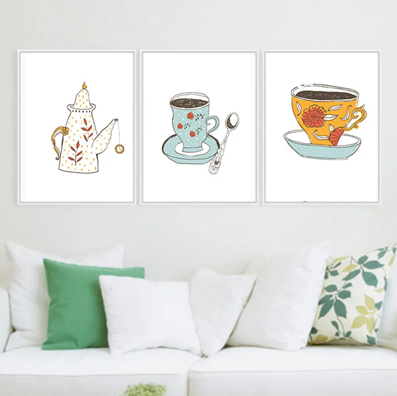 

Cartoon Teapot Cup Wall Art Canvas Painting Nordic Posters And Prints Abstract Wall Pictures For Living Room kitchen Decoration