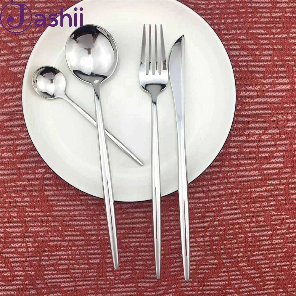 

4/8/16/24pcs Silver Cutlery Set Mirror 18/10 Stainless Steel Dinnerware Set Dinner Steak Dessert Fork Scoops Home Tableware Set