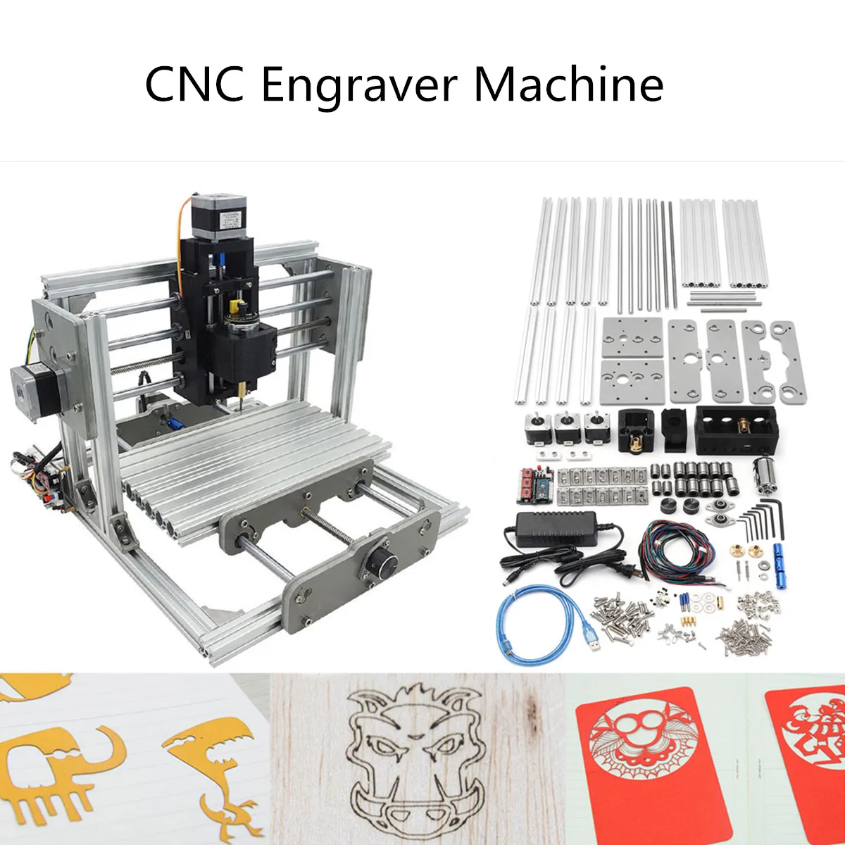 

USB Desktop Mini CNC 2417 Engraving Machine DIY Laser Engraving Milling Machine Wood Router Kit 240x170x65mm Engraving Area