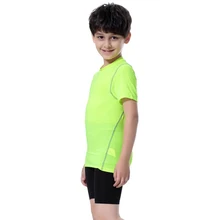 Детская спортивная одежда эластичные дышащие быстросохнущие топы Спортивные с короткими рукавами для мальчиков и девочек T8