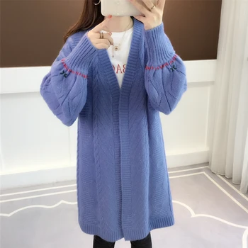 

Sweater female lazy wind 2019 Korean version of the new loose color matching sweater women's Lantern sleeve cardigan coat