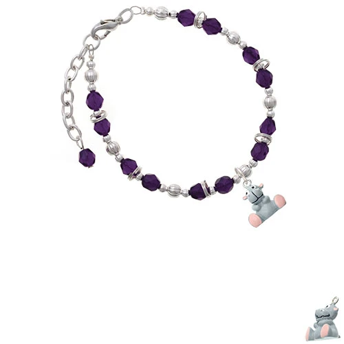 Resin Grey Hippopotamus Honey Purple Beaded Bracelet