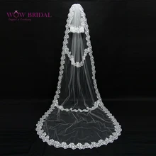 Wowbridal изящные невесты фата рисунок вышивки аппликация из органзы двухслойной длиной до пола свадебные аксессуары