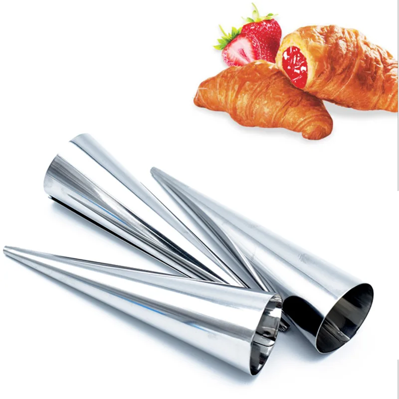 5pcs/lot Baking Cones Stainless Steel Spiral Croissant Tubes Horn bread