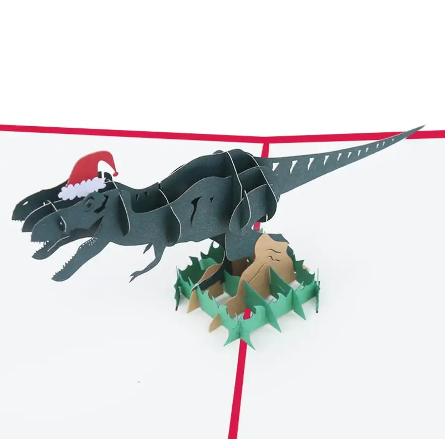  10pcs Christmas Cap Dinosaur Handmade Kirigami Origami 3D Pop UP Greeting Invitation card For Weddi - 32909378326