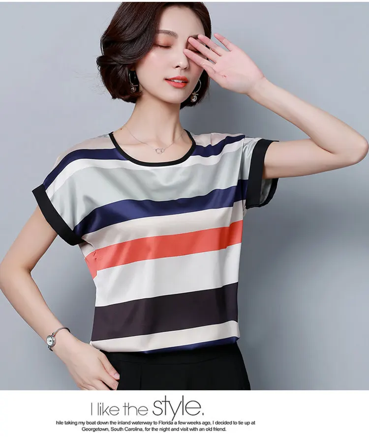 Striped Blusas Femme 2018 Ladies O-Neck Tops Female Batwing Sleeve Shirt Women Blouses Mujer Ete Chiffon Blouse Plus Size M-4XL (5)