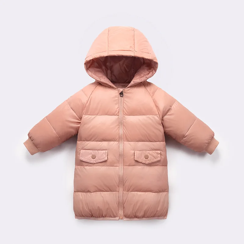 Girl Boy Winter Coats Children Clothing Warm Long Snowsuit Overalls Hooded Outwear Baby Clothes Kids Warm Outerwear Christmas - Цвет: Розовый