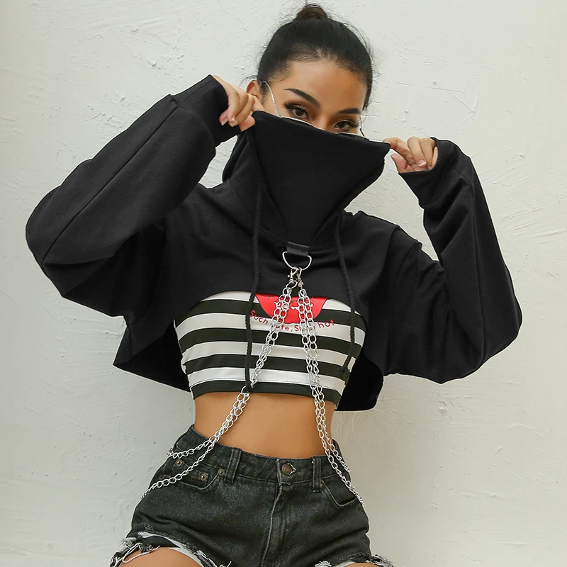 black cropped hooded sweatshirt