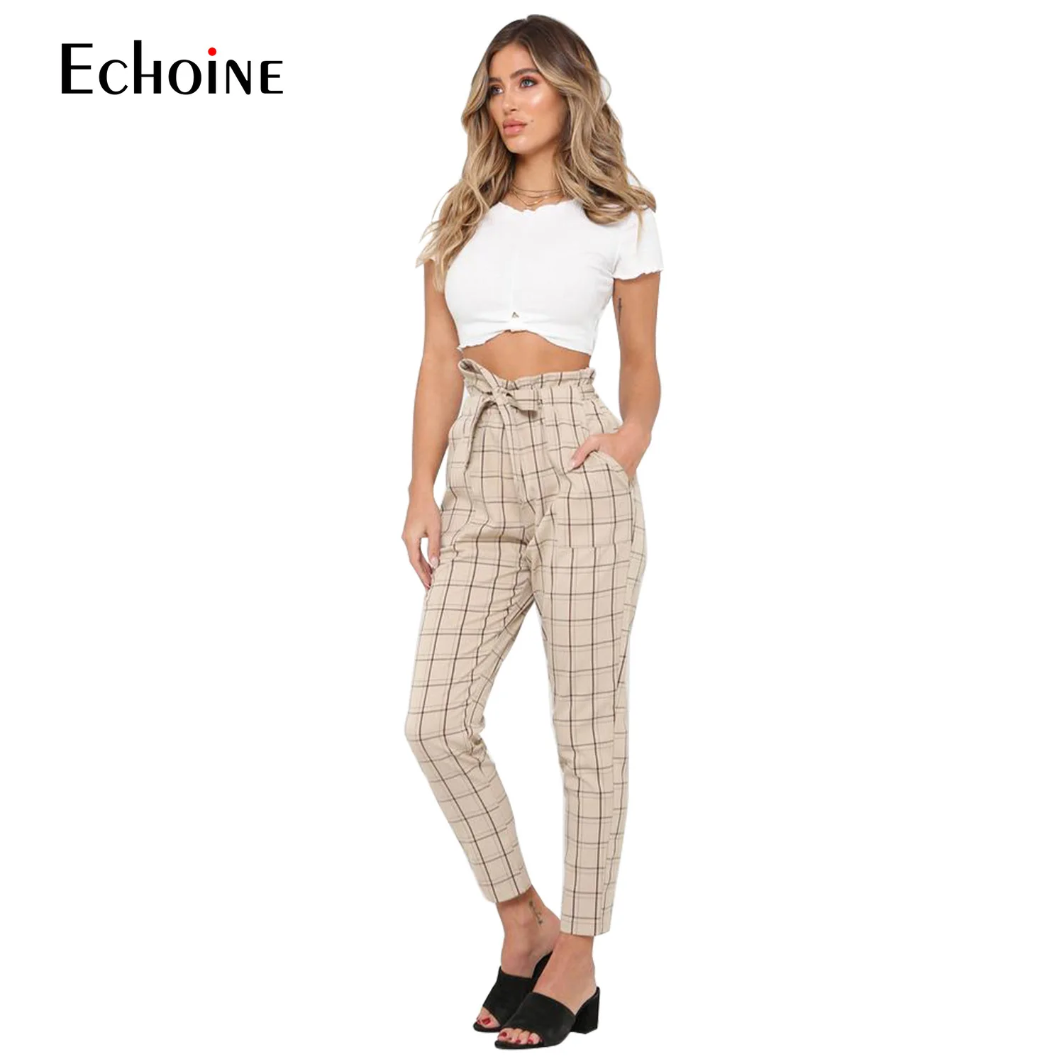 2019 New Women Plaid Casual Straight Pants Office Lady Bow Waist Suit Pants High Waist Leisure Trousers womens plaid pants 2019 New Women Plaid Casual Straight Pants Office Lady Bow Waist Suit Pants High Waist Leisure Trousers womens plaid pants