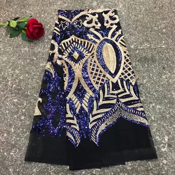 

latest popular design of the gold sequinned fabric 5 yards African lace fabric high quality silk georgelace fabric white wedding