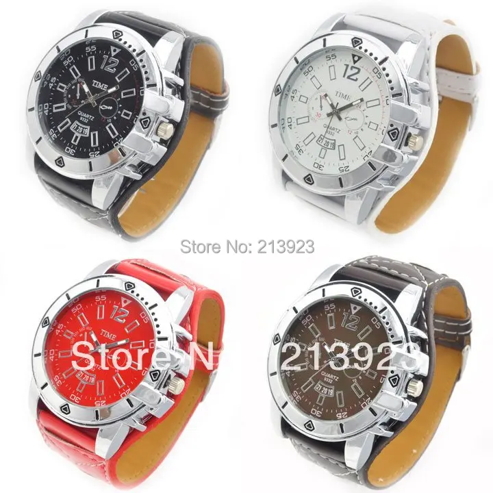 

Multi Color watches Analog Leather Fashion Style Sport Mens Date Quartz Wrist Watch Dial Clock 9332