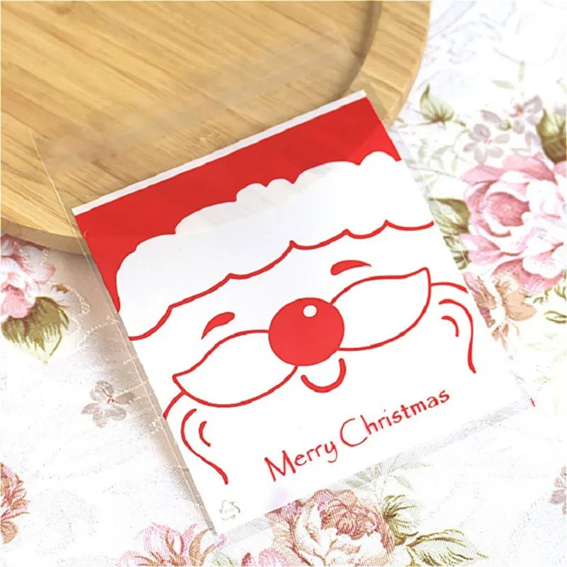 

100 pcs/lot Santa Claus adhesive bag cookies diy Gift Bags for Christmas Party Candy Food&Handmade soap Packaging bags -79