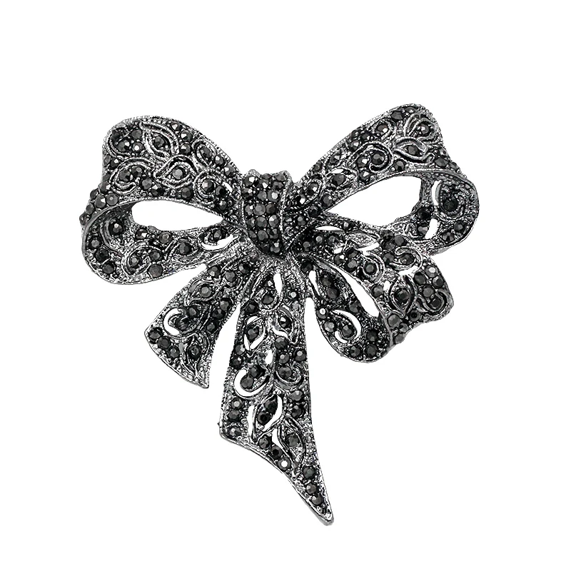 

baiduqiandu Brand Black Color Rhinestone Bow Brooches for Women Large Bowknot Brooch Pin Vintage Fashion Jewelry
